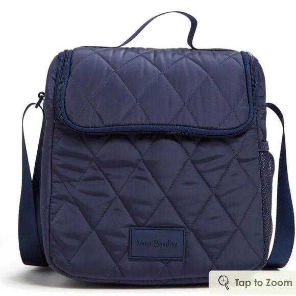 Vera BradleyโUltralight Scroll Navy Quilted Crossbody Lunch Bag - Picture 5 of 16